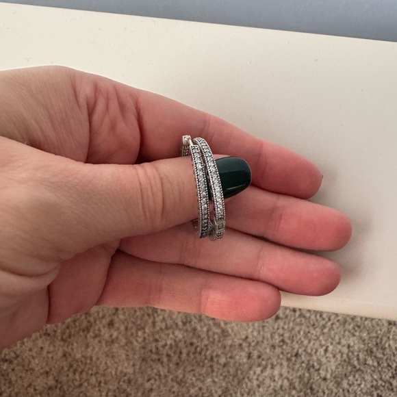 Pandora Medium Pave Silver Hoops - Picture 3 of 11
